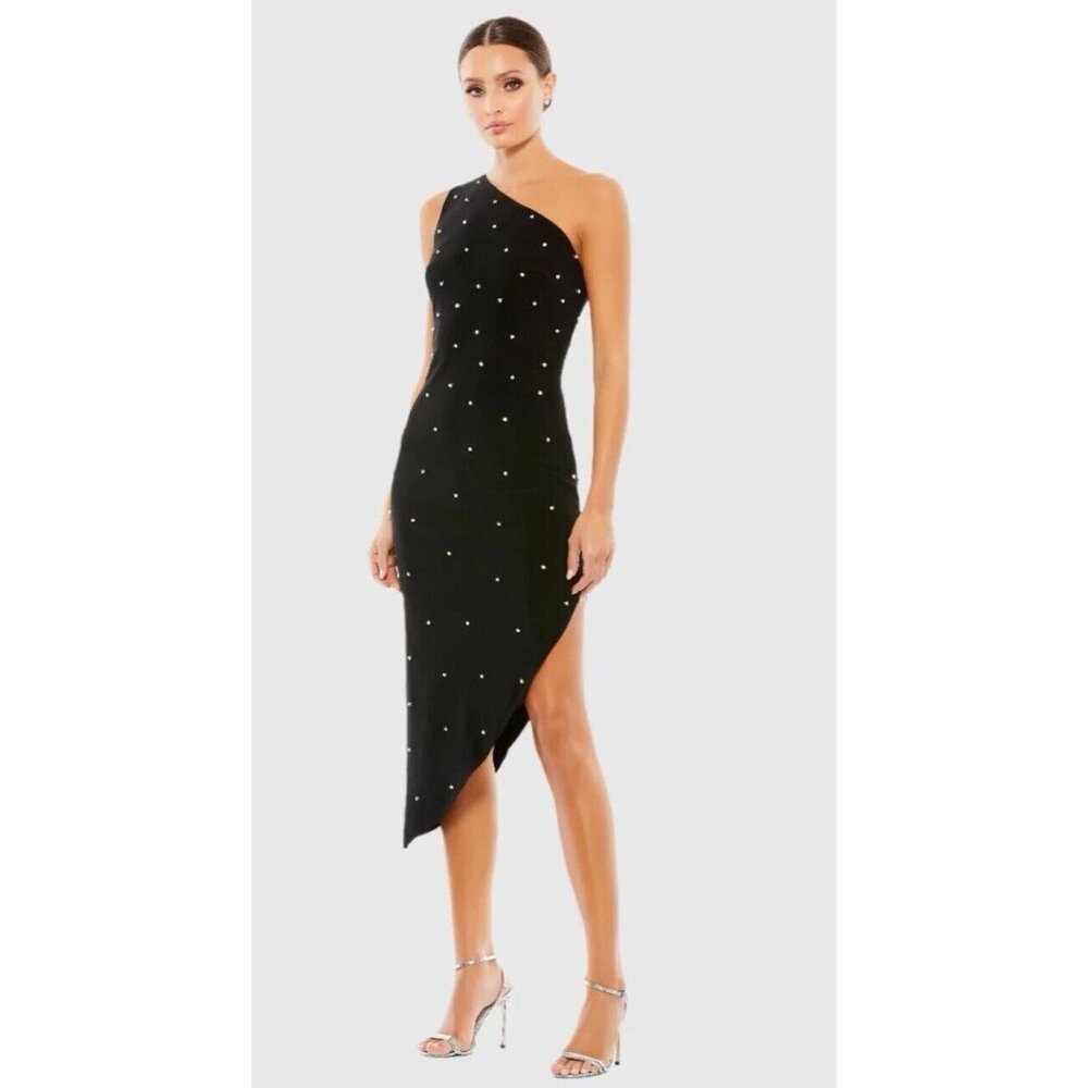 IEENA Mac Duggal Dress Size 12 Rhinestone Encrusted One Shoulder Asymmetrical